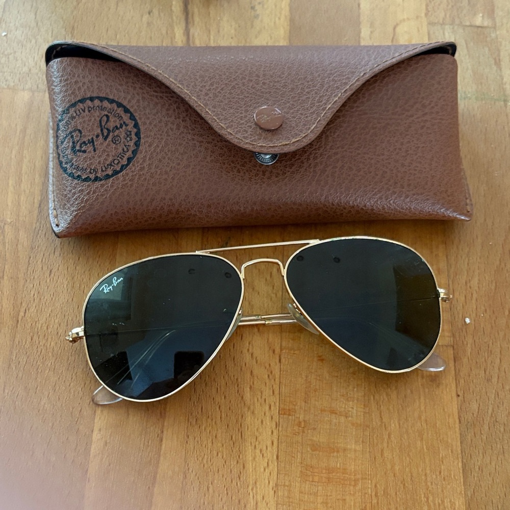 Ray-Ban Gold Frame Sunglasses with Black Lenses
